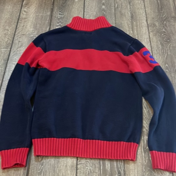 Polo by Ralph Lauren Red and Blue Rugby Striped Sweater Pullover Youth XL 18-20 - Picture 4 of 6